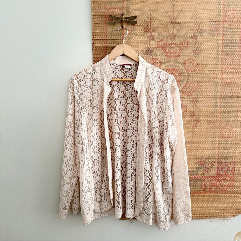 Vintage Cream Lace Cottagecore Open Cardigan size XL